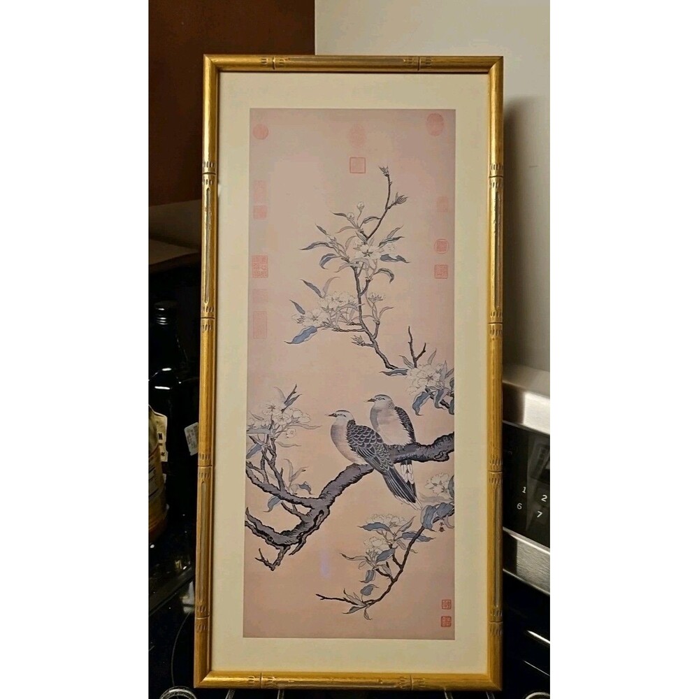 Framed Print Of Song Dynasty "Birds And Blossoms" Tapestry By Shen Tzu-fan